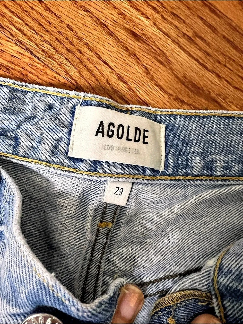 AGOLDE Parker Long Short Distressed Denim Blue Waist 29